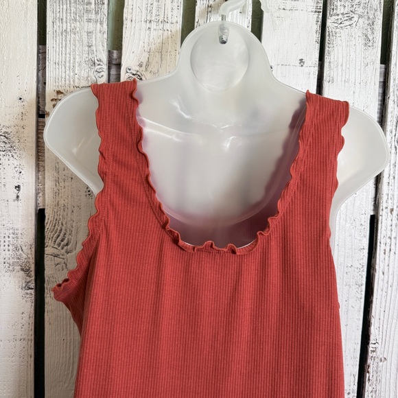 No Boundaries Ribbed Tank Dress Jr Size XL Coral Pink Above Knee Ruffled Trim - Picture 9 of 11